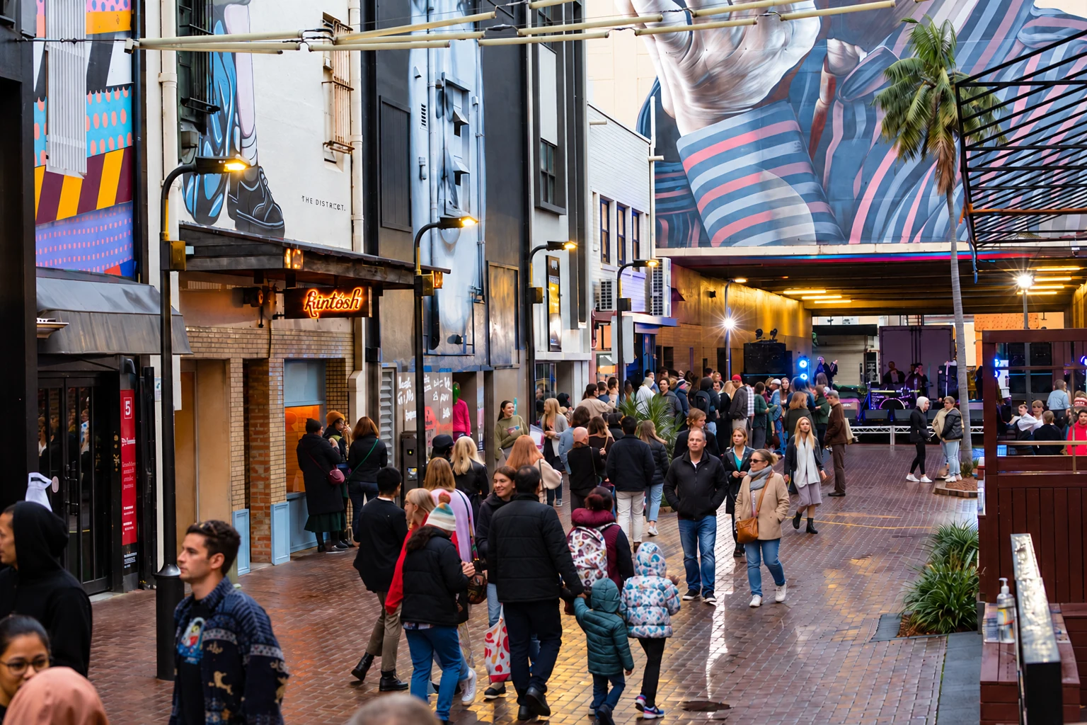 People gathering for live music in Globe Lane, Wollongong